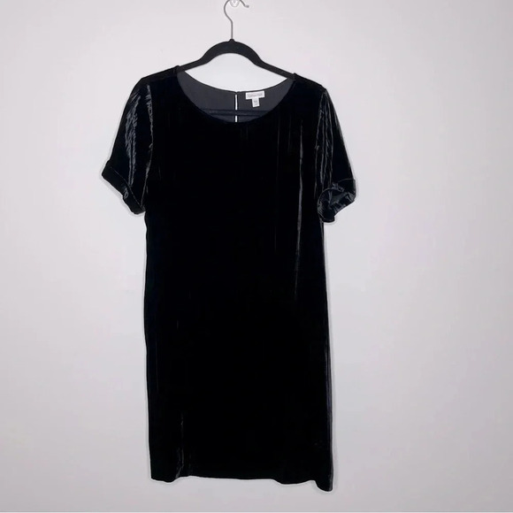 Garnet Hill Easy Velvet Dress in Black Silk Blend old money minimalist pockets - Picture 3 of 11